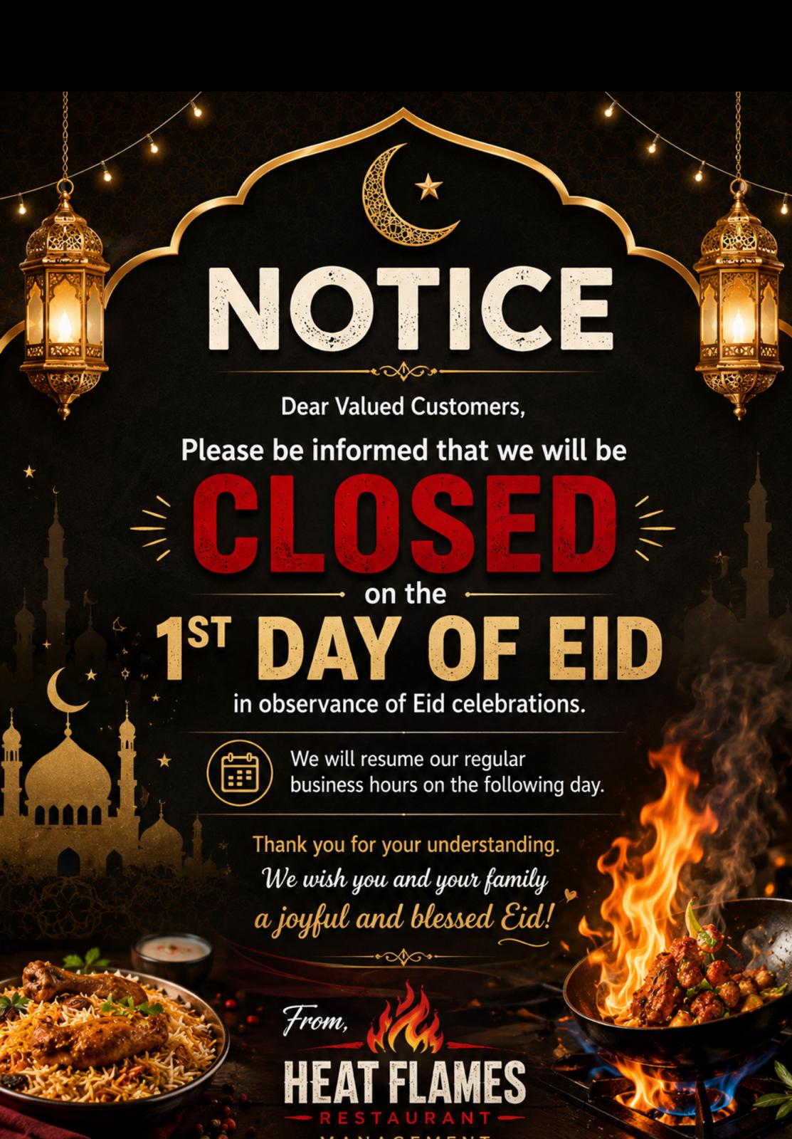 Heat Flames closed on the first day of Eid
